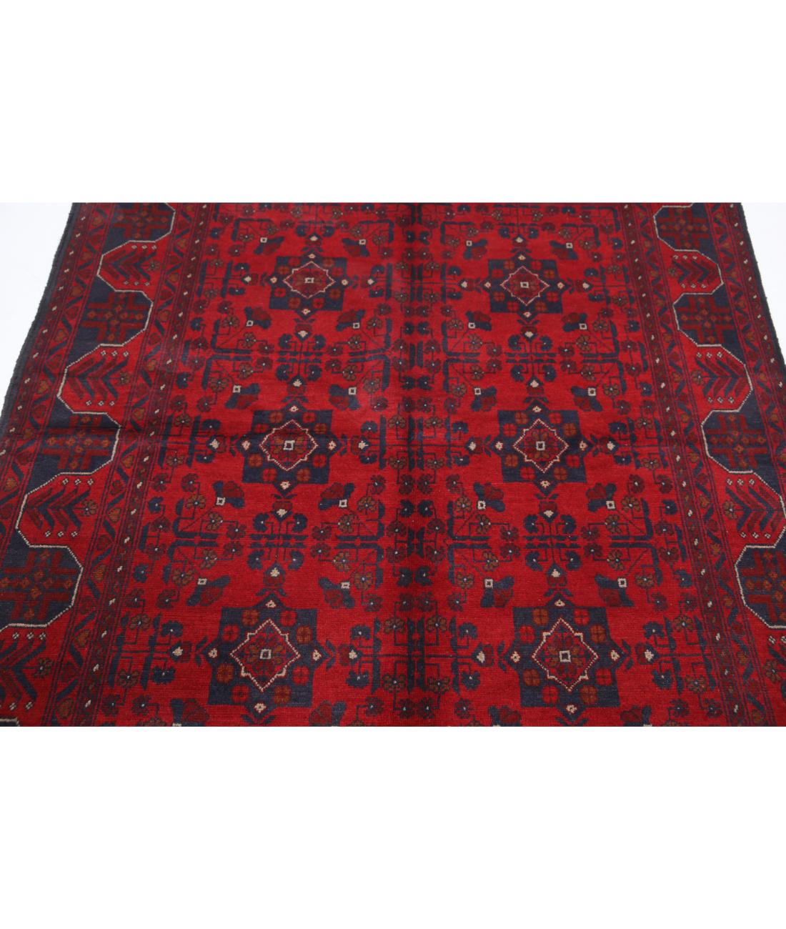 Hand Knotted Afghan Khal Muhammadi Wool Rug - 4'10'' x 6'4'' 4' 10" X 6' 4" (147 X 193) / Red / Blue