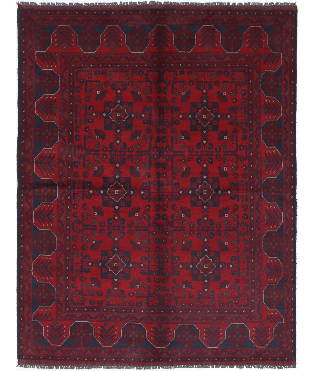Hand Knotted Afghan Khal Muhammadi Wool Rug - 4&#39;10&#39;&#39; x 6&#39;4&#39;&#39; 4&#39; 10&quot; X 6&#39; 4&quot; (147 X 193) / Red / Blue