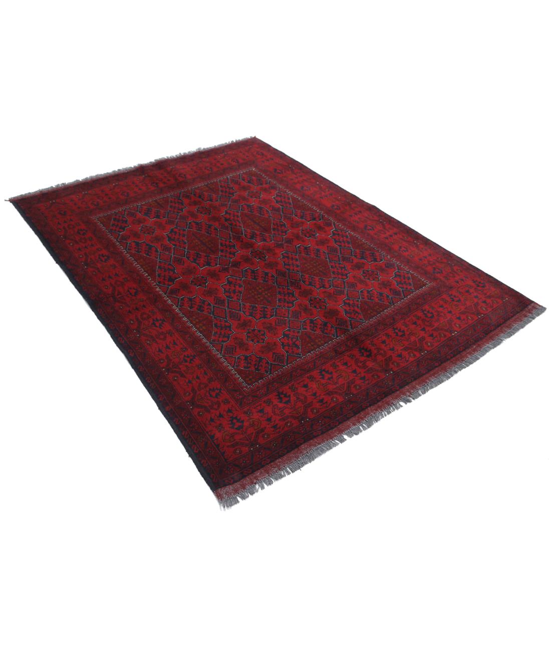 Hand Knotted Afghan Khal Muhammadi Wool Rug - 4'11'' x 6'6'' 4' 11" X 6' 6" (150 X 198) / Red / Blue