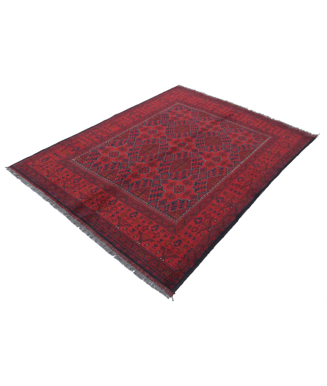 Hand Knotted Afghan Khal Muhammadi Wool Rug - 4'11'' x 6'6'' 4' 11" X 6' 6" (150 X 198) / Red / Blue