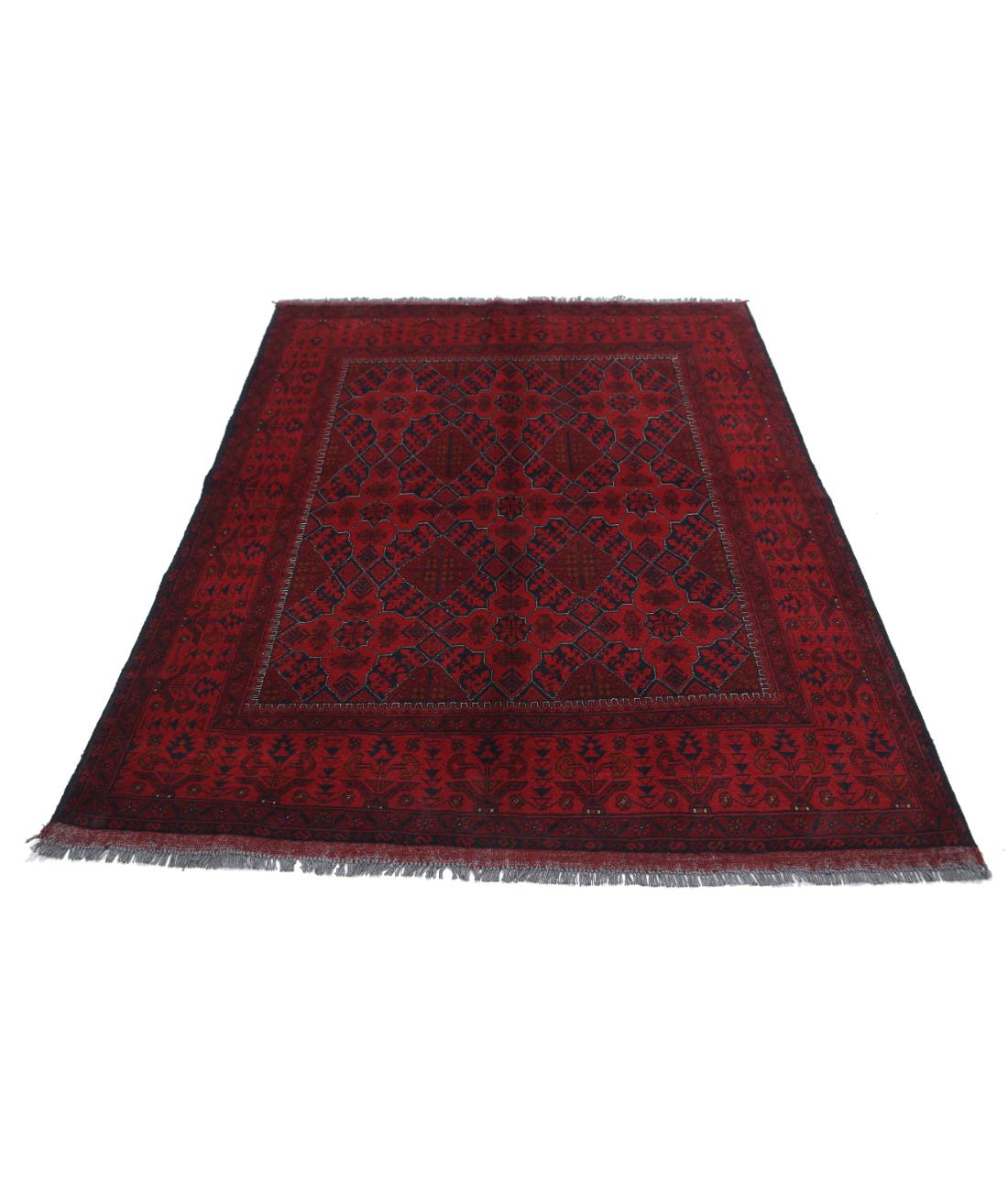 Hand Knotted Afghan Khal Muhammadi Wool Rug - 4'11'' x 6'6'' 4' 11" X 6' 6" (150 X 198) / Red / Blue
