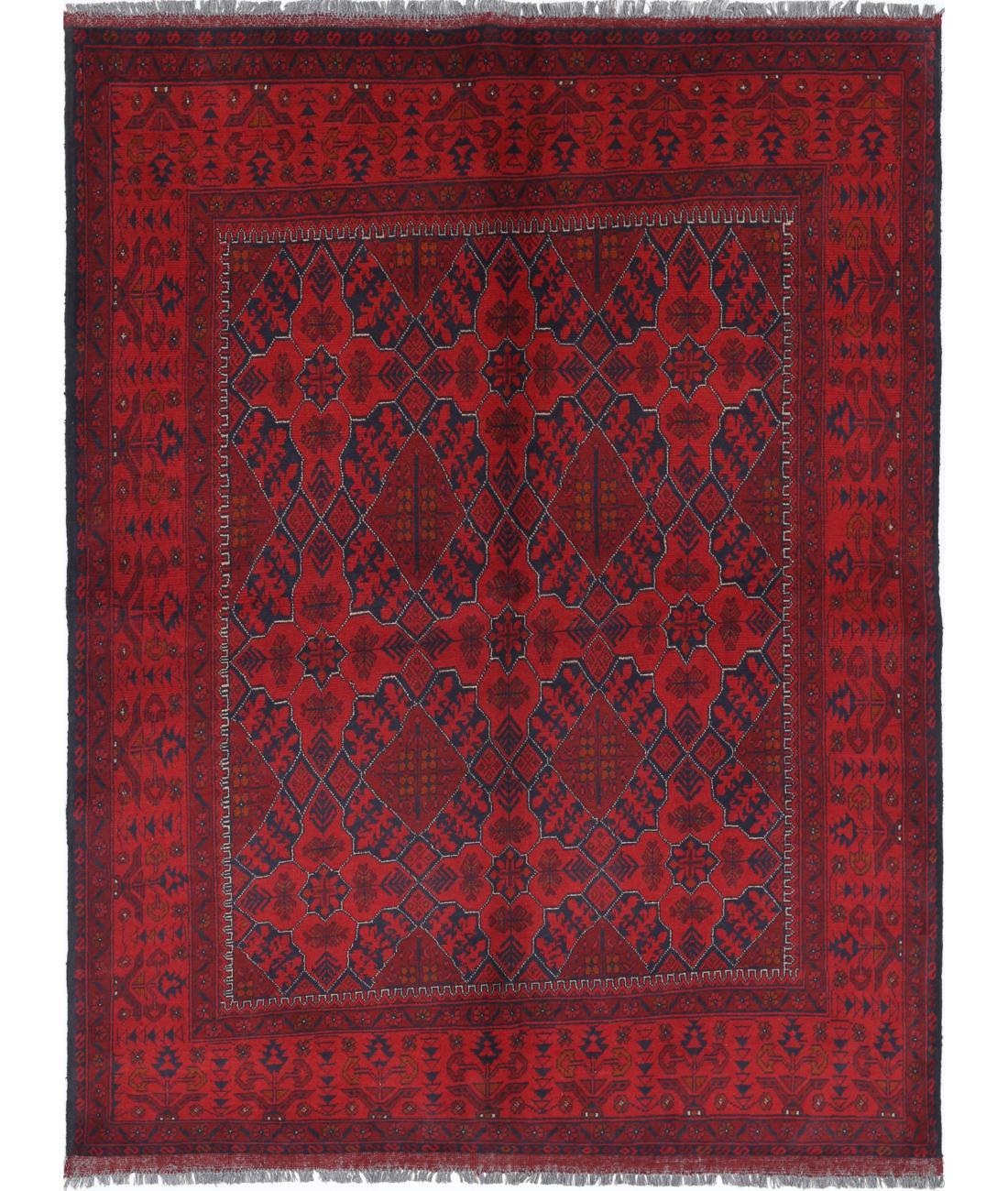 Hand Knotted Afghan Khal Muhammadi Wool Rug - 4&#39;11&#39;&#39; x 6&#39;6&#39;&#39; 4&#39; 11&quot; X 6&#39; 6&quot; (150 X 198) / Red / Blue