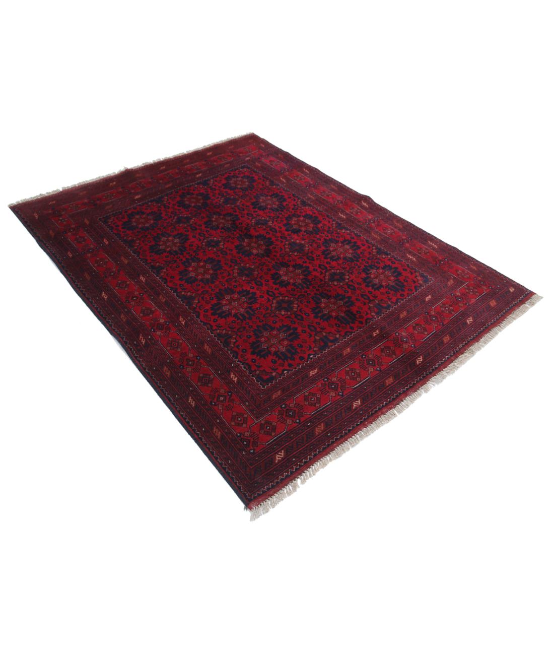 Hand Knotted Afghan Khal Muhammadi Wool Rug - 4'11'' x 6'4'' 4' 11" X 6' 4" (150 X 193) / Red / Blue