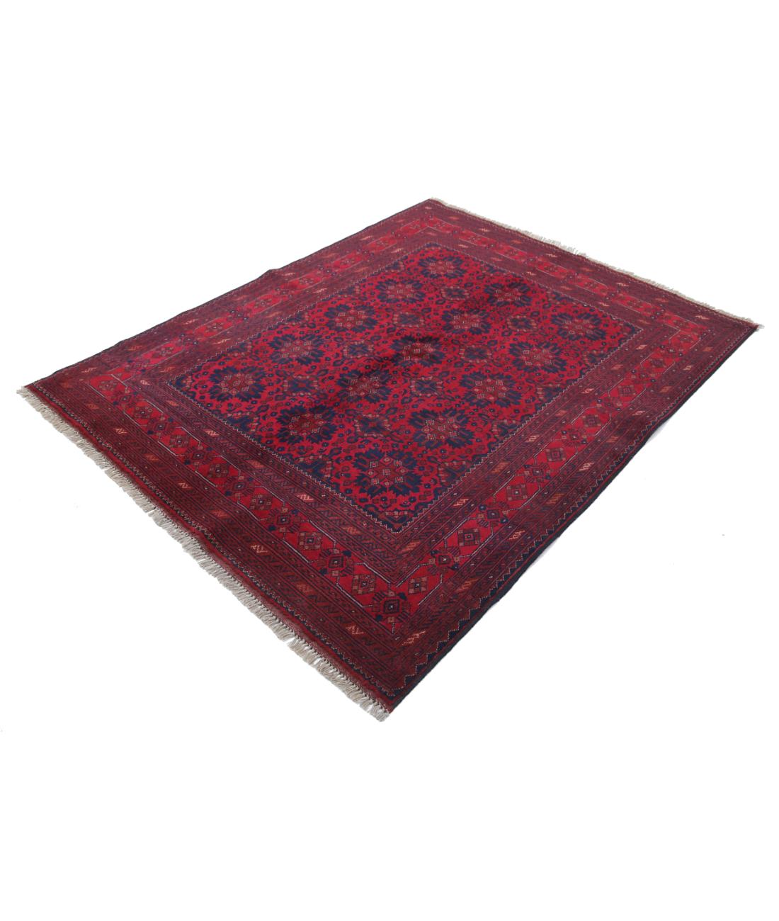 Hand Knotted Afghan Khal Muhammadi Wool Rug - 4'11'' x 6'4'' 4' 11" X 6' 4" (150 X 193) / Red / Blue