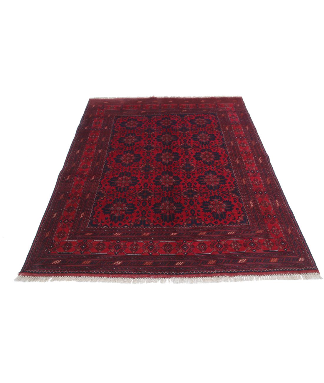 Hand Knotted Afghan Khal Muhammadi Wool Rug - 4'11'' x 6'4'' 4' 11" X 6' 4" (150 X 193) / Red / Blue
