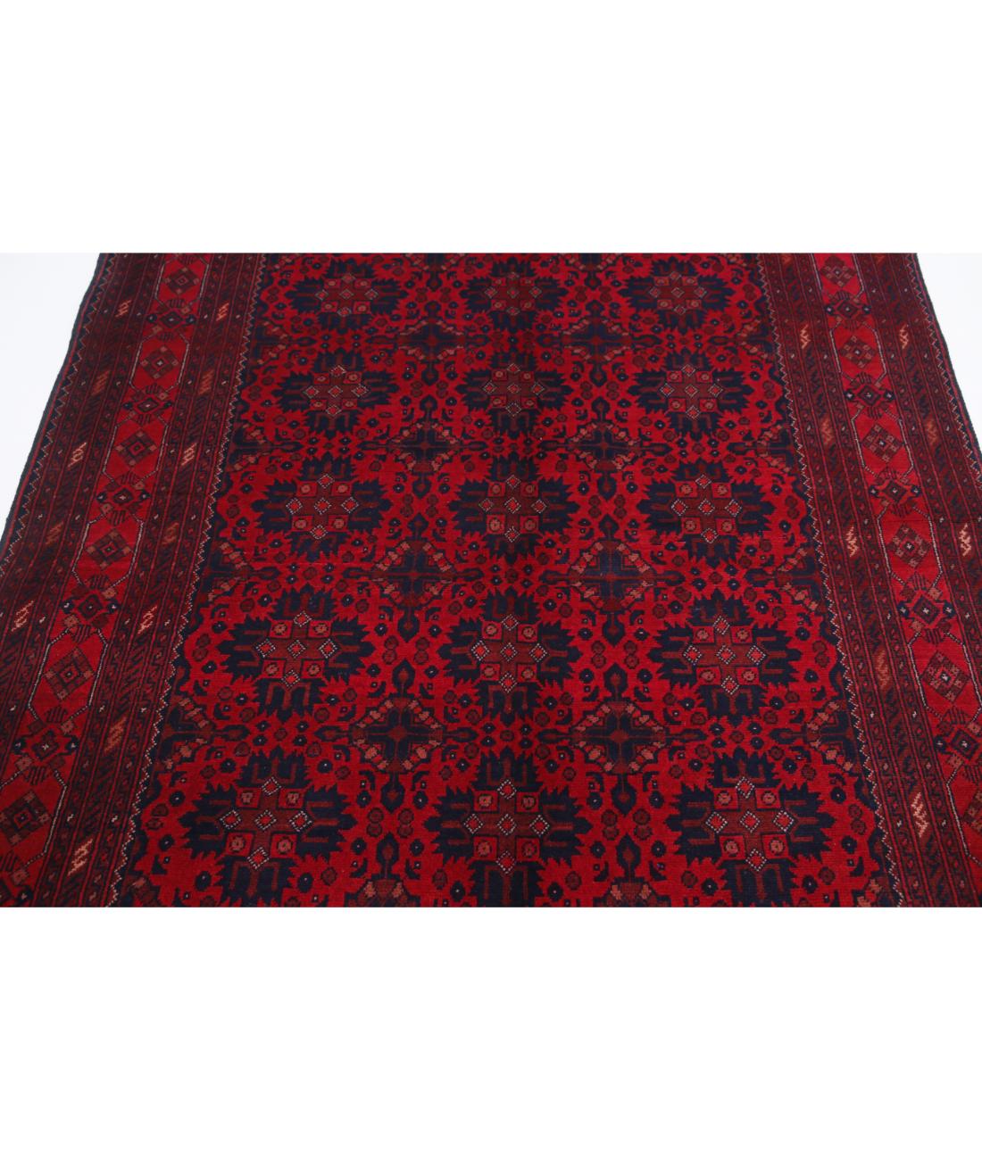 Hand Knotted Afghan Khal Muhammadi Wool Rug - 4'11'' x 6'4'' 4' 11" X 6' 4" (150 X 193) / Red / Blue