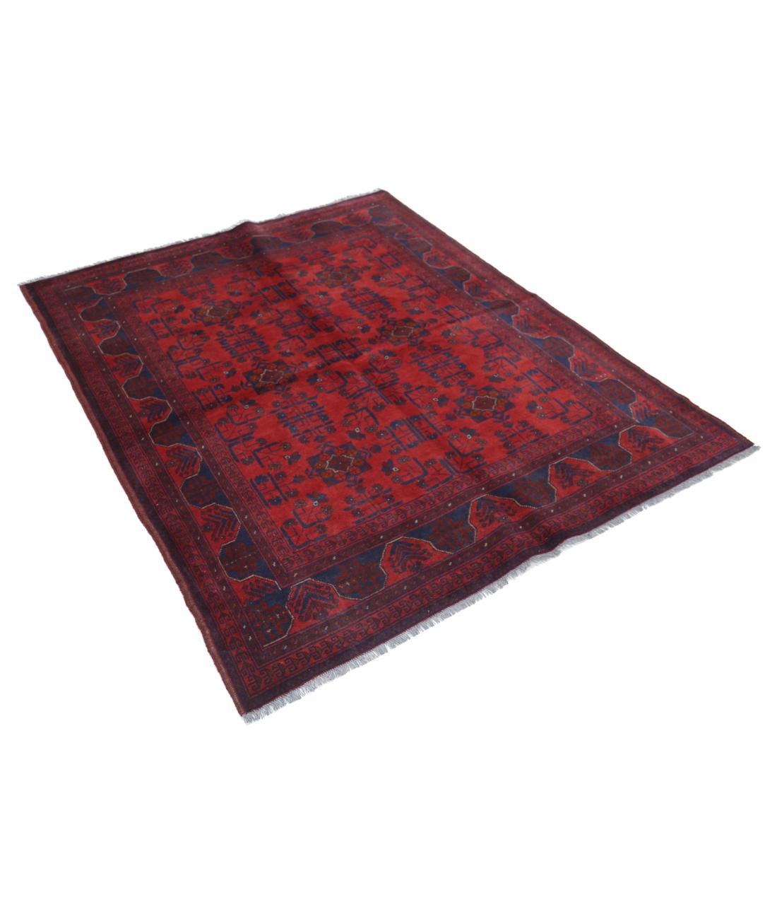 Hand Knotted Afghan Khal Muhammadi Wool Rug - 4'10'' x 6'4'' 4' 10" X 6' 4" (147 X 193) / Red / Blue