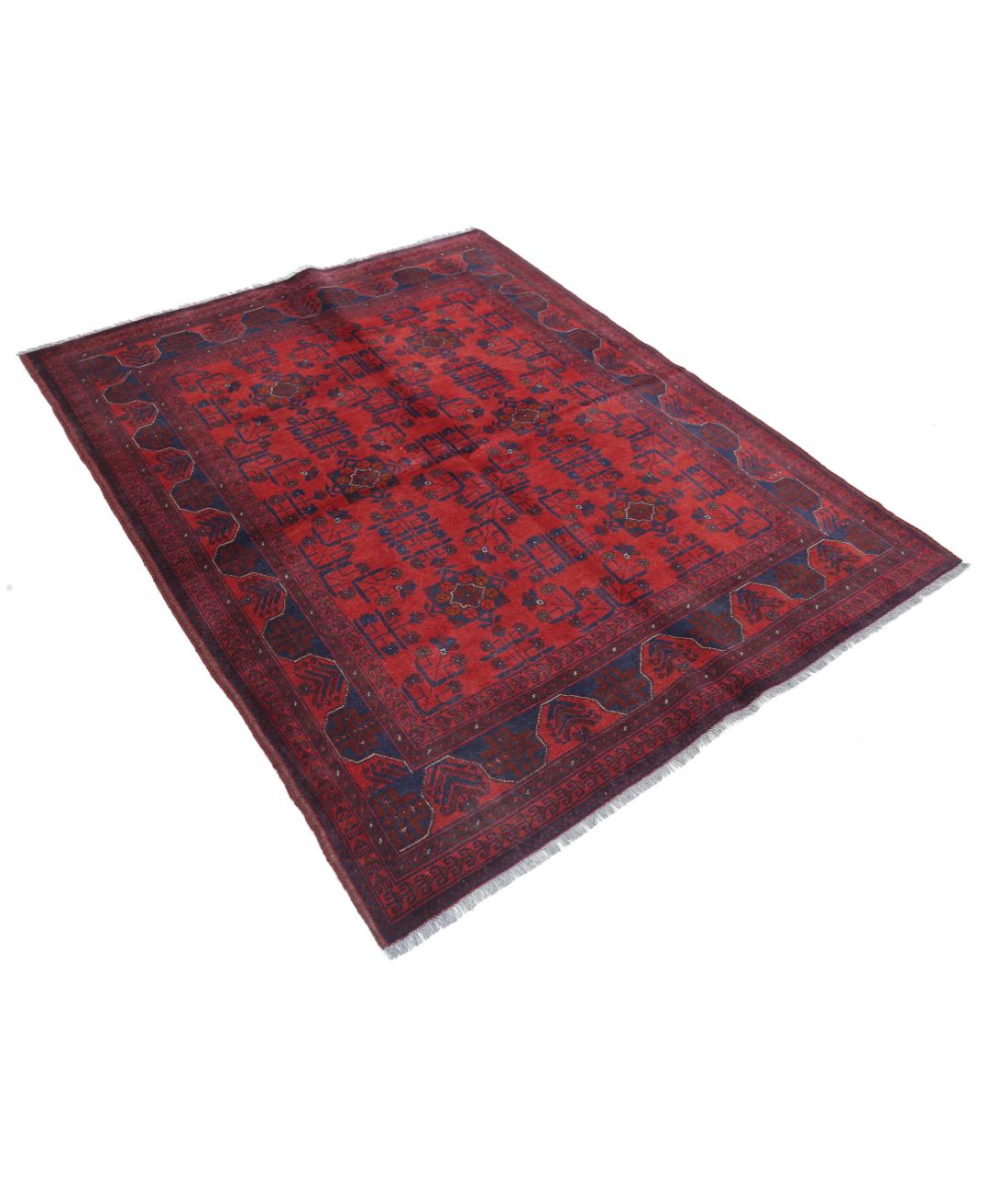 Hand Knotted Afghan Khal Muhammadi Wool Rug - 4'10'' x 6'4'' 4' 10" X 6' 4" (147 X 193) / Red / Blue