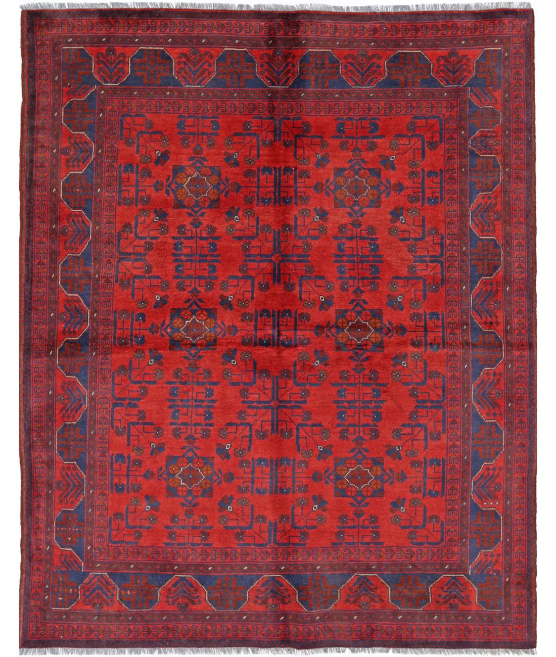 Hand Knotted Afghan Khal Muhammadi Wool Rug - 4&#39;10&#39;&#39; x 6&#39;4&#39;&#39; 4&#39; 10&quot; X 6&#39; 4&quot; (147 X 193) / Red / Blue