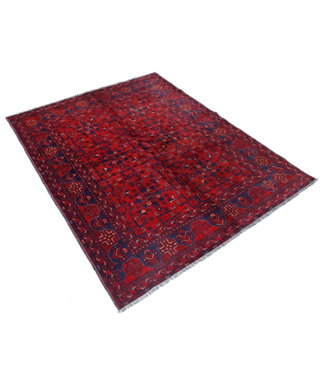 Hand Knotted Afghan Khal Muhammadi Wool Rug - 4'11'' x 6'4'' 4' 11" X 6' 4" (150 X 193) / Red / Blue