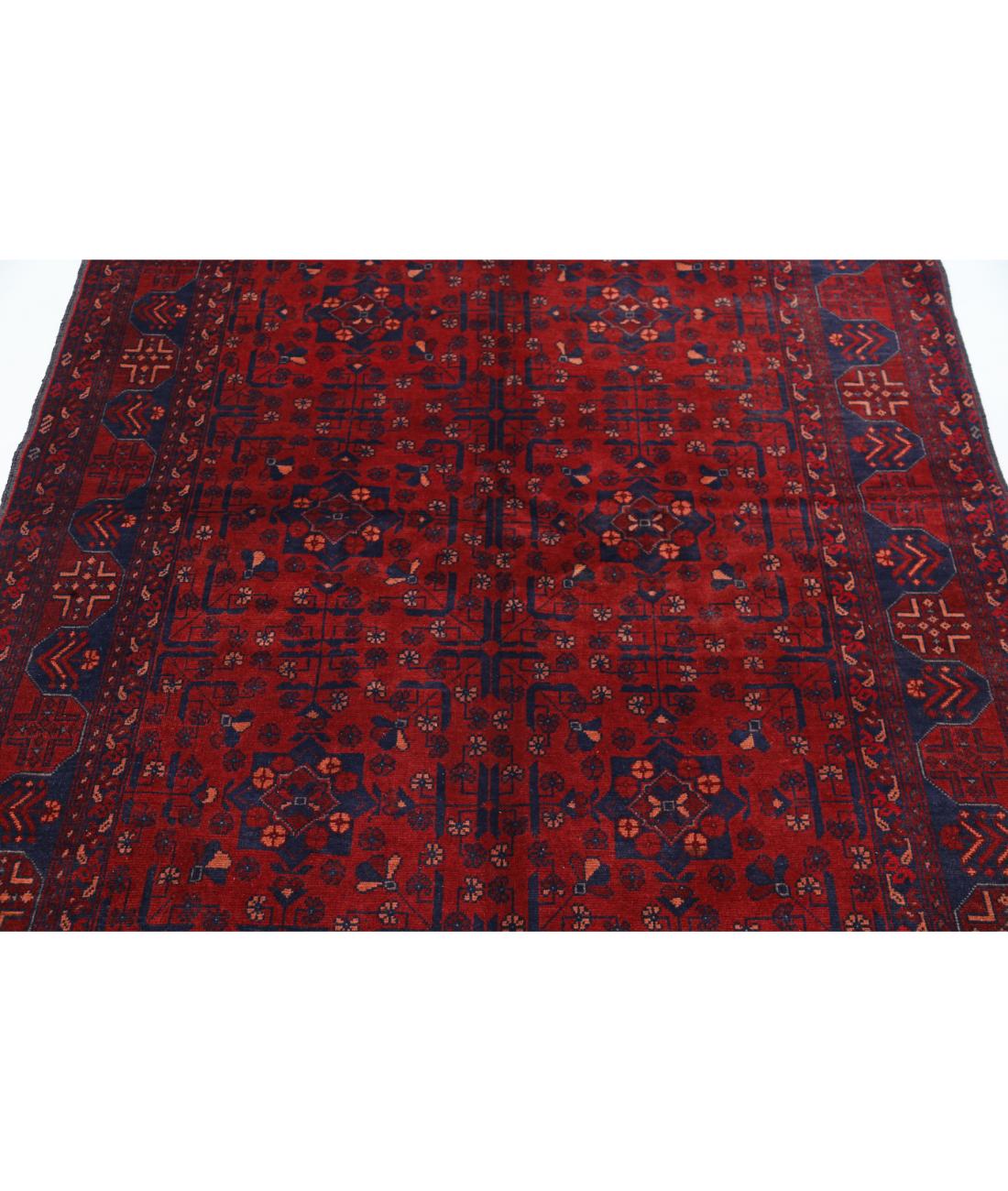 Hand Knotted Afghan Khal Muhammadi Wool Rug - 4'11'' x 6'4'' 4' 11" X 6' 4" (150 X 193) / Red / Blue