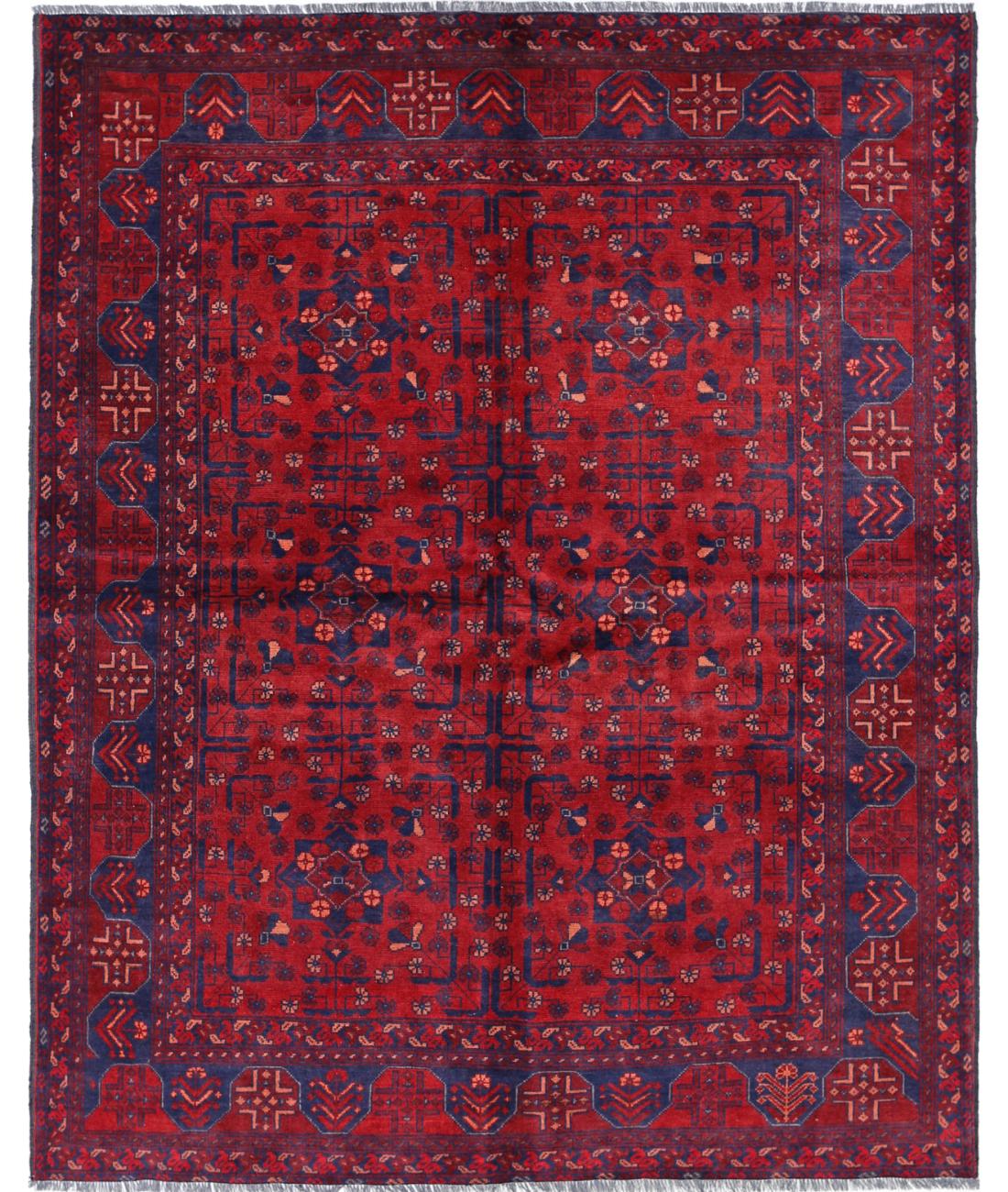 Hand Knotted Afghan Khal Muhammadi Wool Rug - 4&#39;11&#39;&#39; x 6&#39;4&#39;&#39; 4&#39; 11&quot; X 6&#39; 4&quot; (150 X 193) / Red / Blue