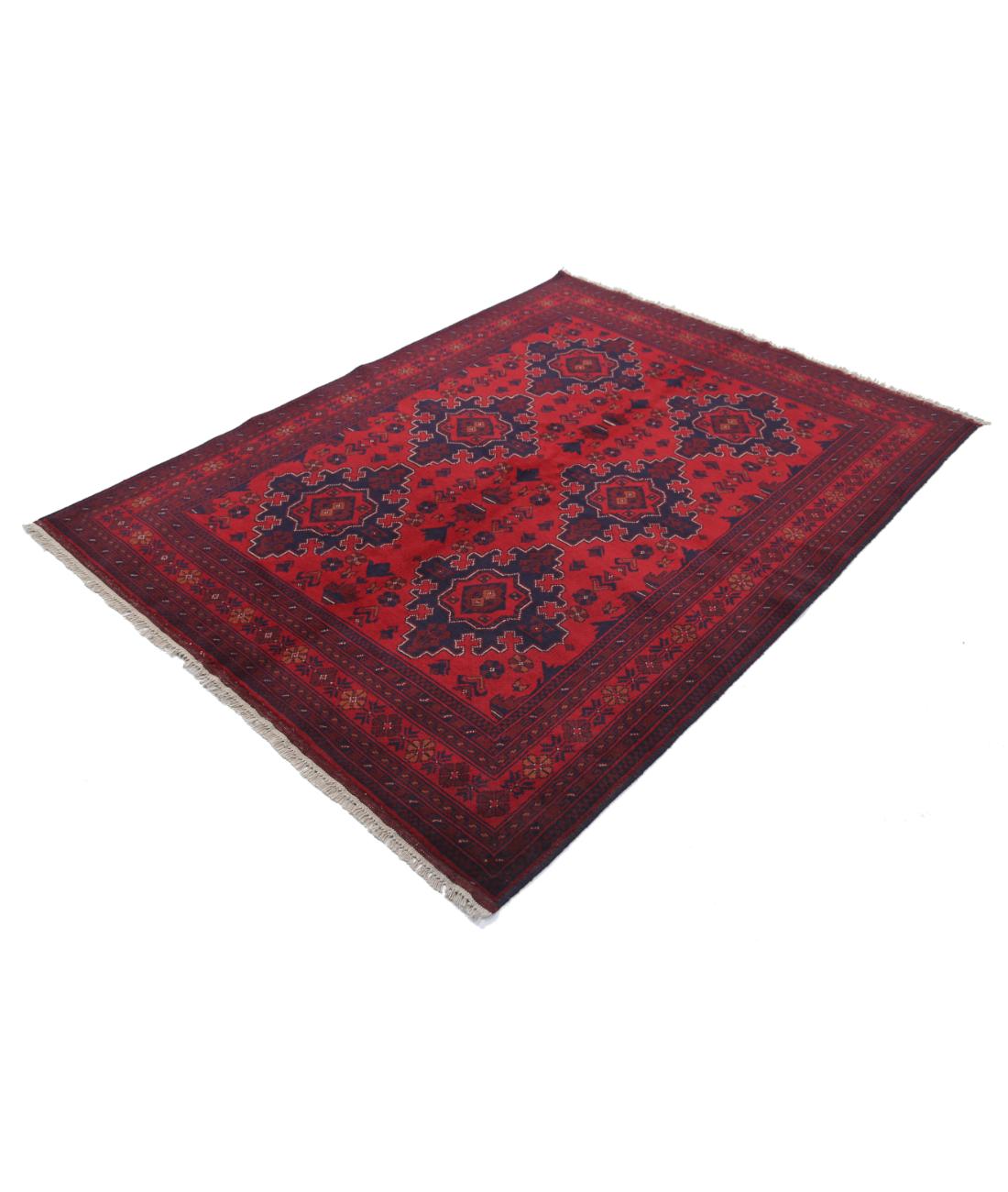 Hand Knotted Afghan Khal Muhammadi Wool Rug - 5'0'' x 6'8'' 5' 0" X 6' 8" (152 X 203) / Red / Blue