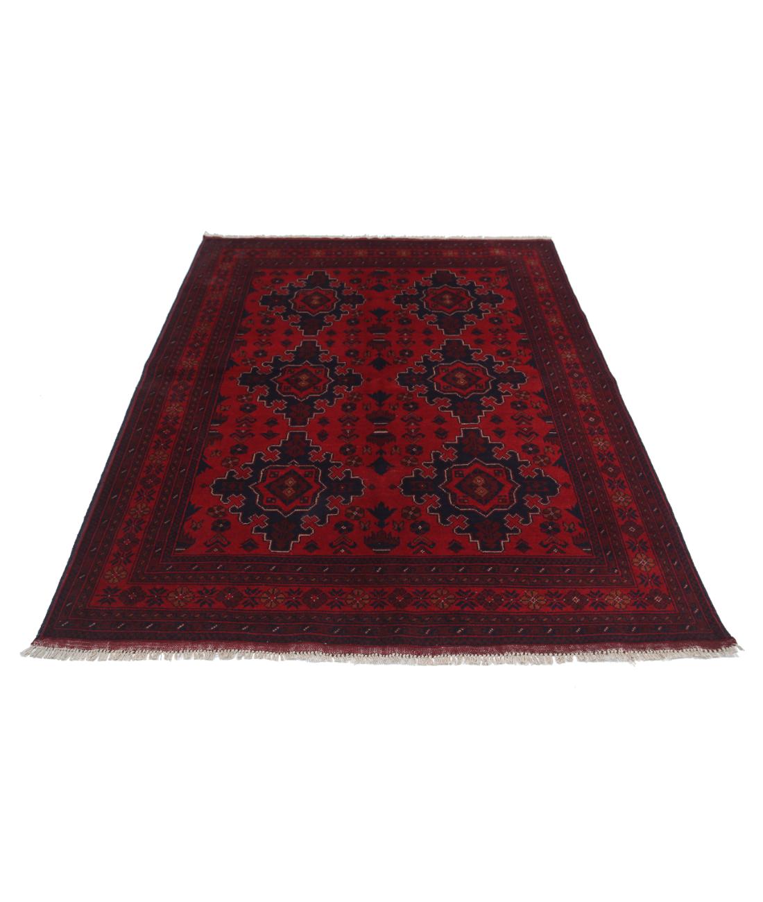 Hand Knotted Afghan Khal Muhammadi Wool Rug - 5'0'' x 6'8'' 5' 0" X 6' 8" (152 X 203) / Red / Blue