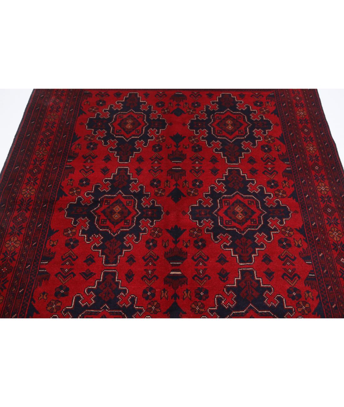 Hand Knotted Afghan Khal Muhammadi Wool Rug - 5'0'' x 6'8'' 5' 0" X 6' 8" (152 X 203) / Red / Blue