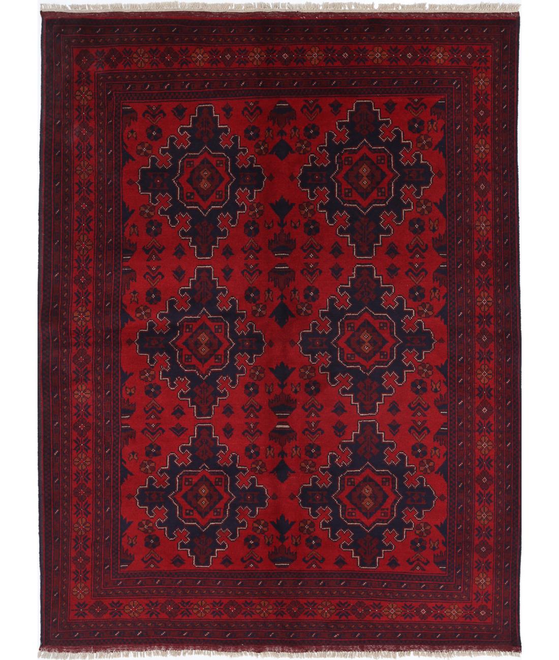 Hand Knotted Afghan Khal Muhammadi Wool Rug - 5&#39;0&#39;&#39; x 6&#39;8&#39;&#39; 5&#39; 0&quot; X 6&#39; 8&quot; (152 X 203) / Red / Blue