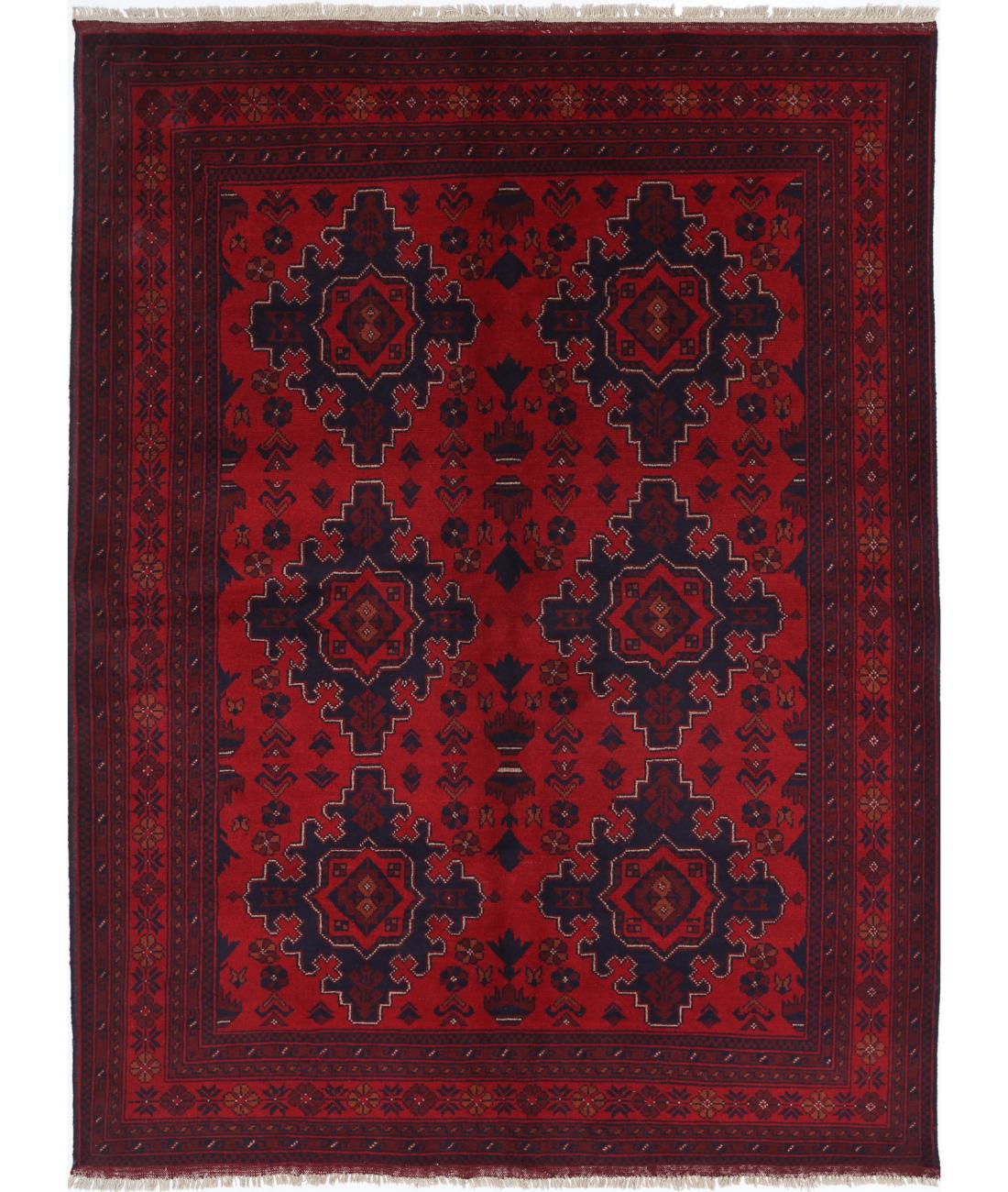 Hand Knotted Afghan Khal Muhammadi Wool Rug - 5&#39;0&#39;&#39; x 6&#39;8&#39;&#39;
