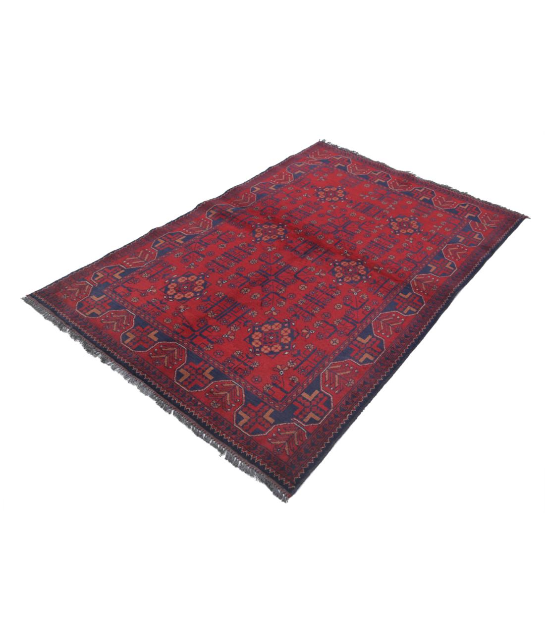 Hand Knotted Afghan Khal Muhammadi Wool Rug - 4'2'' x 6'4'' 4' 2" X 6' 4" (127 X 193) / Red / Blue