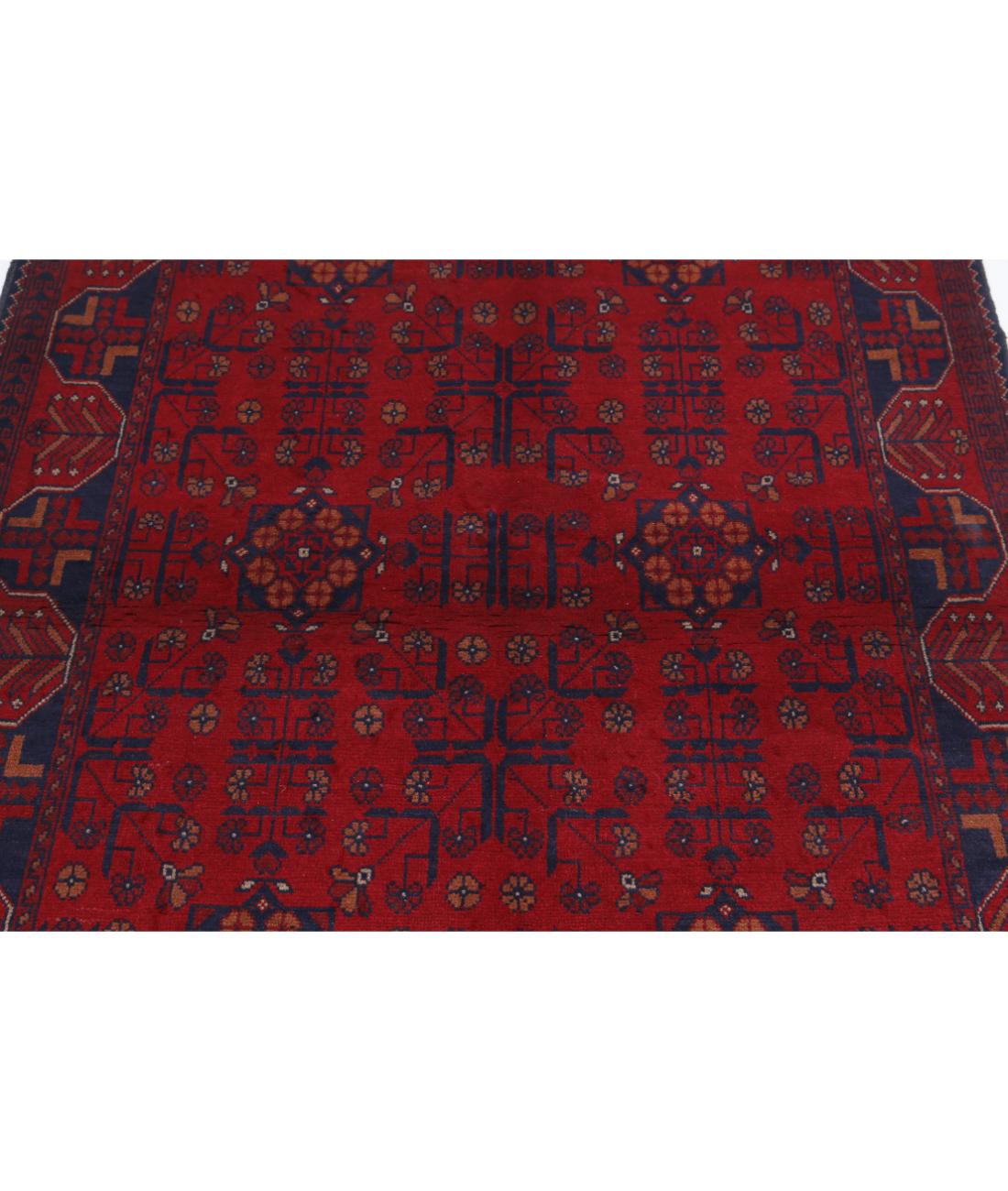 Hand Knotted Afghan Khal Muhammadi Wool Rug - 4'2'' x 6'4'' 4' 2" X 6' 4" (127 X 193) / Red / Blue