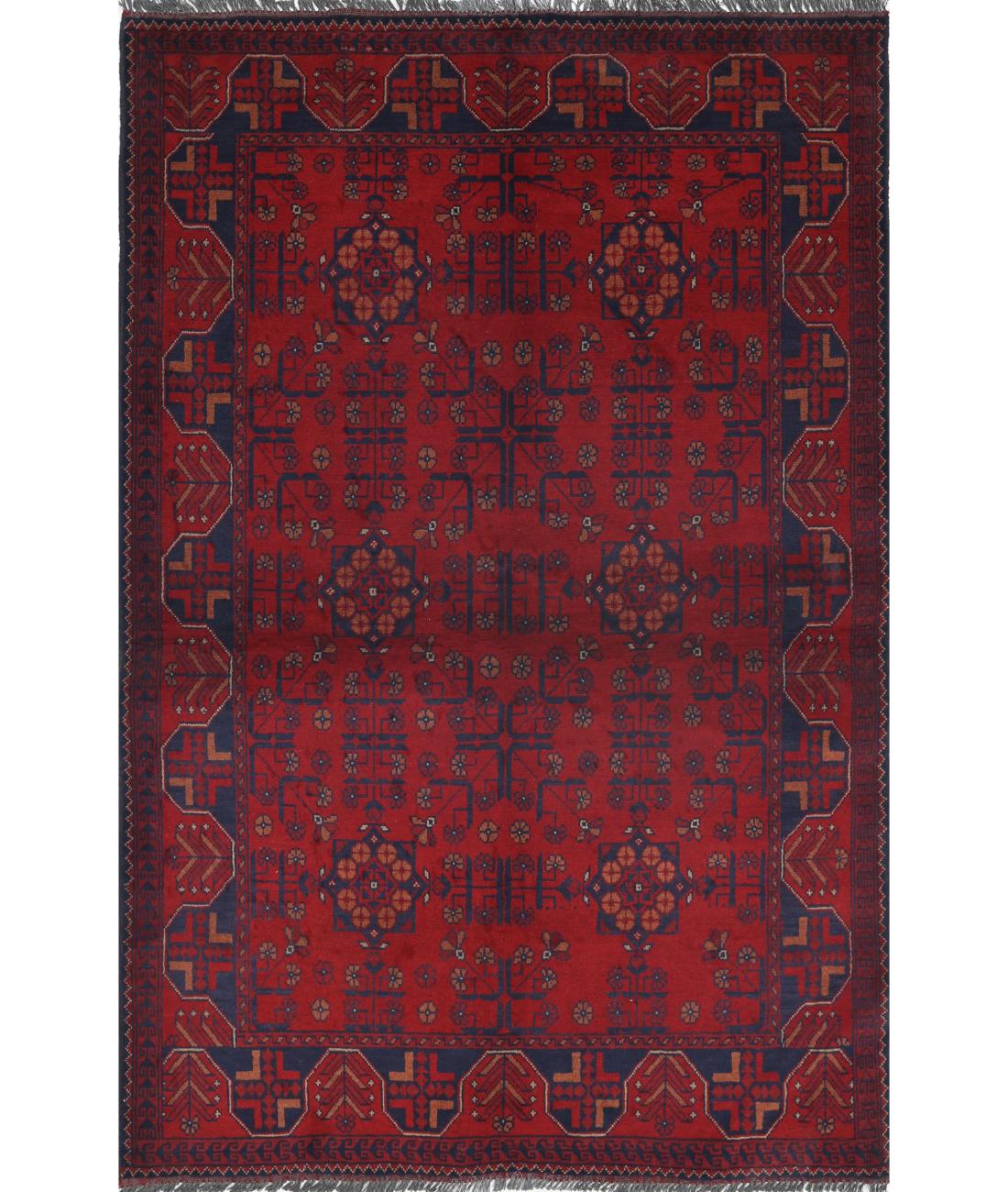 Hand Knotted Afghan Khal Muhammadi Wool Rug - 4&#39;2&#39;&#39; x 6&#39;4&#39;&#39; 4&#39; 2&quot; X 6&#39; 4&quot; (127 X 193) / Red / Blue