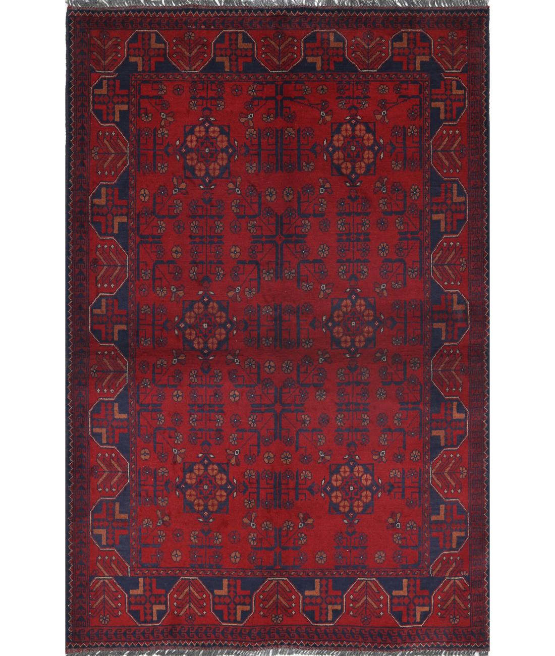 Hand Knotted Afghan Khal Muhammadi Wool Rug - 4'2'' x 6'4''