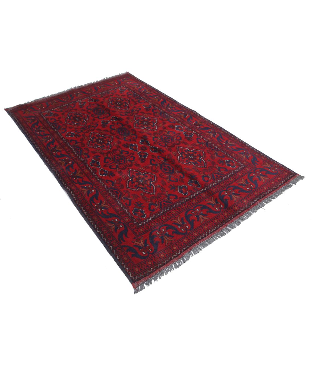 Hand Knotted Afghan Khal Muhammadi Wool Rug - 4'4'' x 6'7'' 4' 4" X 6' 7" (132 X 201) / Red / Blue