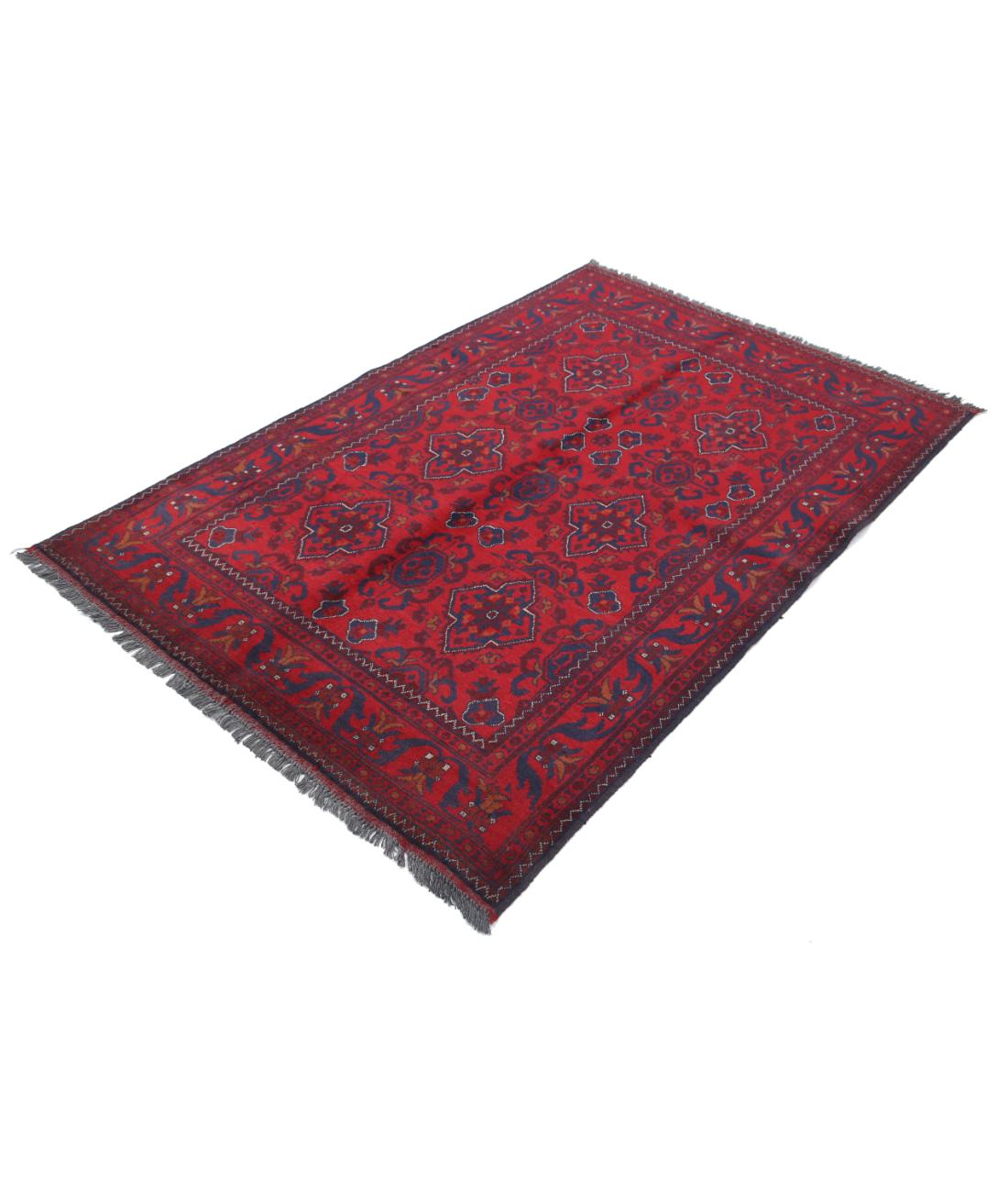 Hand Knotted Afghan Khal Muhammadi Wool Rug - 4'4'' x 6'7'' 4' 4" X 6' 7" (132 X 201) / Red / Blue