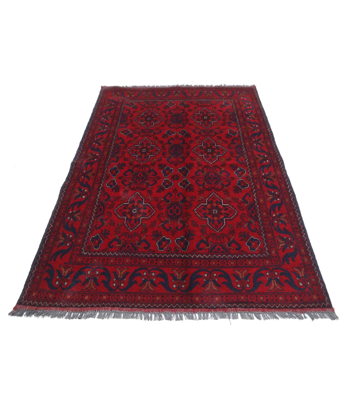 Hand Knotted Afghan Khal Muhammadi Wool Rug - 4'4'' x 6'7'' 4' 4" X 6' 7" (132 X 201) / Red / Blue