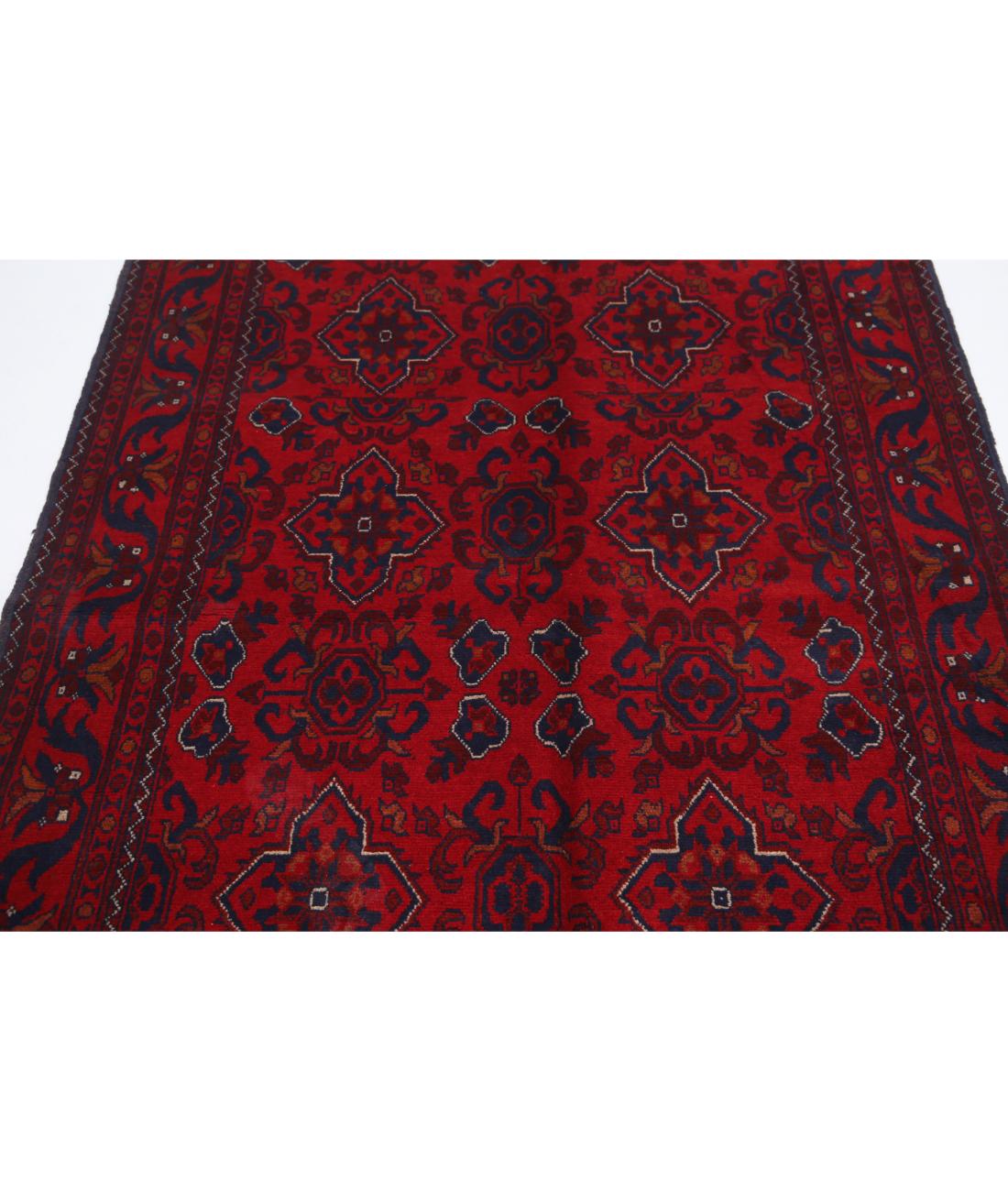 Hand Knotted Afghan Khal Muhammadi Wool Rug - 4'4'' x 6'7'' 4' 4" X 6' 7" (132 X 201) / Red / Blue