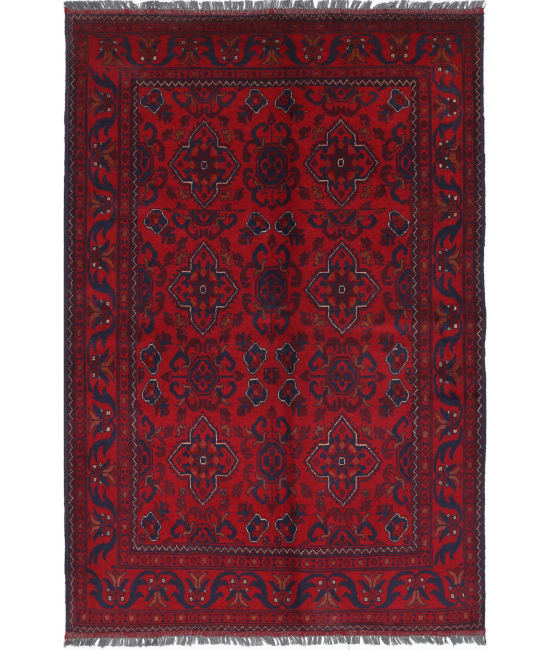 Hand Knotted Afghan Khal Muhammadi Wool Rug - 4&#39;4&#39;&#39; x 6&#39;7&#39;&#39; 4&#39; 4&quot; X 6&#39; 7&quot; (132 X 201) / Red / Blue