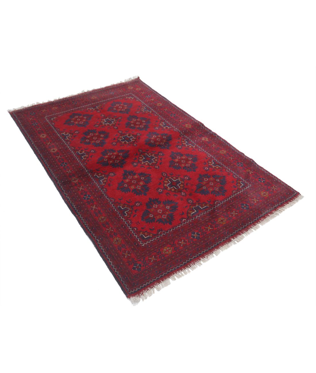 Hand Knotted Afghan Khal Muhammadi Wool Rug - 4'1'' x 6'1'' 4' 1" X 6' 1" (124 X 185) / Red / Blue