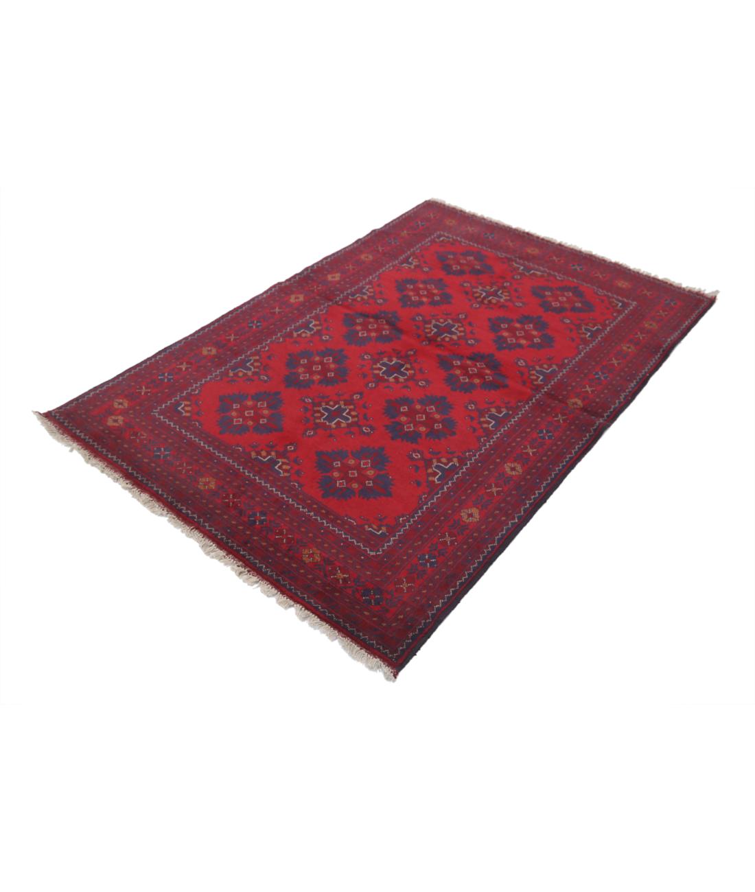 Hand Knotted Afghan Khal Muhammadi Wool Rug - 4'1'' x 6'1'' 4' 1" X 6' 1" (124 X 185) / Red / Blue
