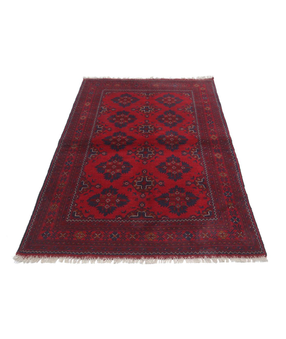 Hand Knotted Afghan Khal Muhammadi Wool Rug - 4'1'' x 6'1'' 4' 1" X 6' 1" (124 X 185) / Red / Blue