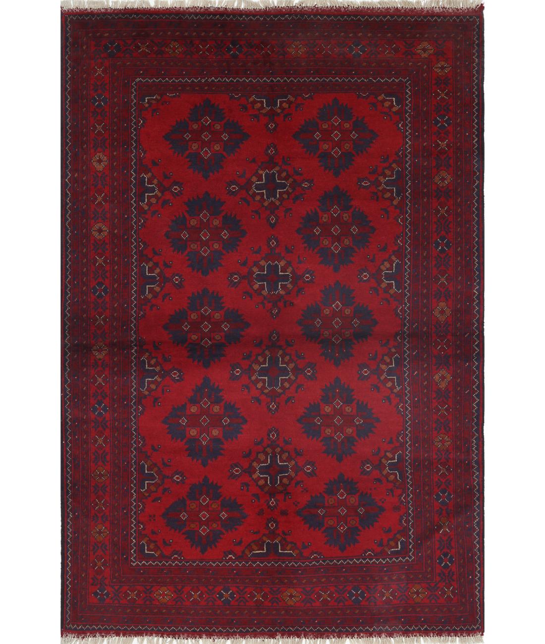 Hand Knotted Afghan Khal Muhammadi Wool Rug - 4&#39;1&#39;&#39; x 6&#39;1&#39;&#39; 4&#39; 1&quot; X 6&#39; 1&quot; (124 X 185) / Red / Blue