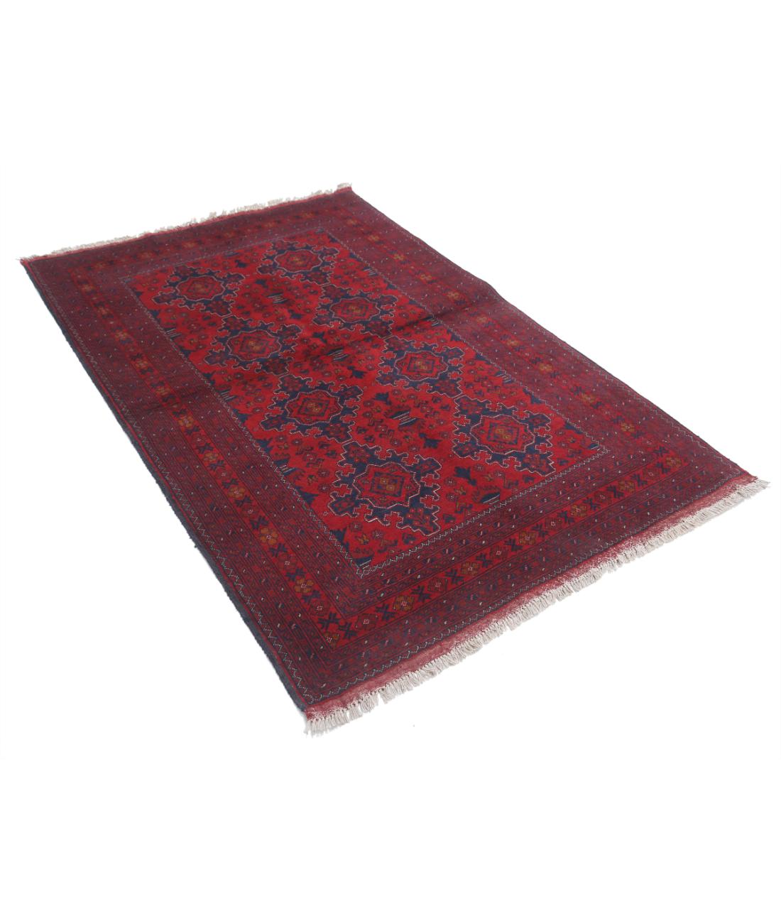 Hand Knotted Afghan Khal Muhammadi Wool Rug - 4'3'' x 6'4'' 4' 3" X 6' 4" (130 X 193) / Red / Blue