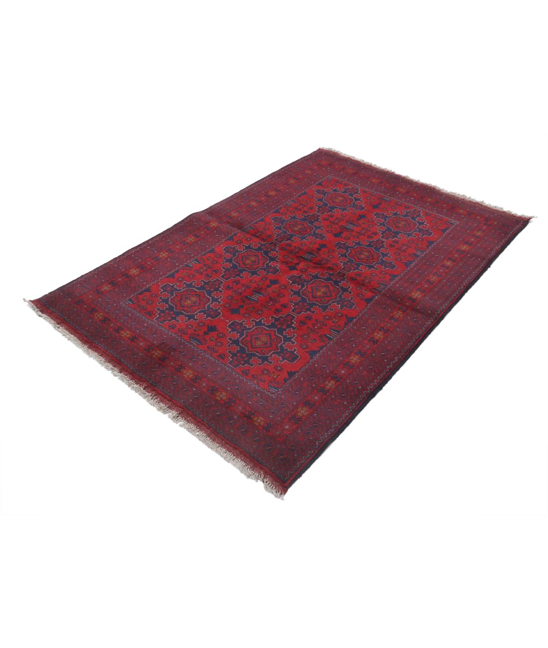 Hand Knotted Afghan Khal Muhammadi Wool Rug - 4'3'' x 6'4'' 4' 3" X 6' 4" (130 X 193) / Red / Blue