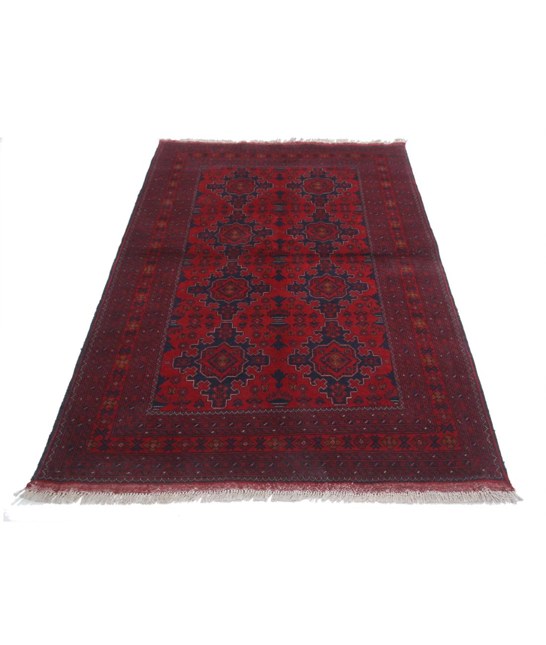 Hand Knotted Afghan Khal Muhammadi Wool Rug - 4'3'' x 6'4'' 4' 3" X 6' 4" (130 X 193) / Red / Blue