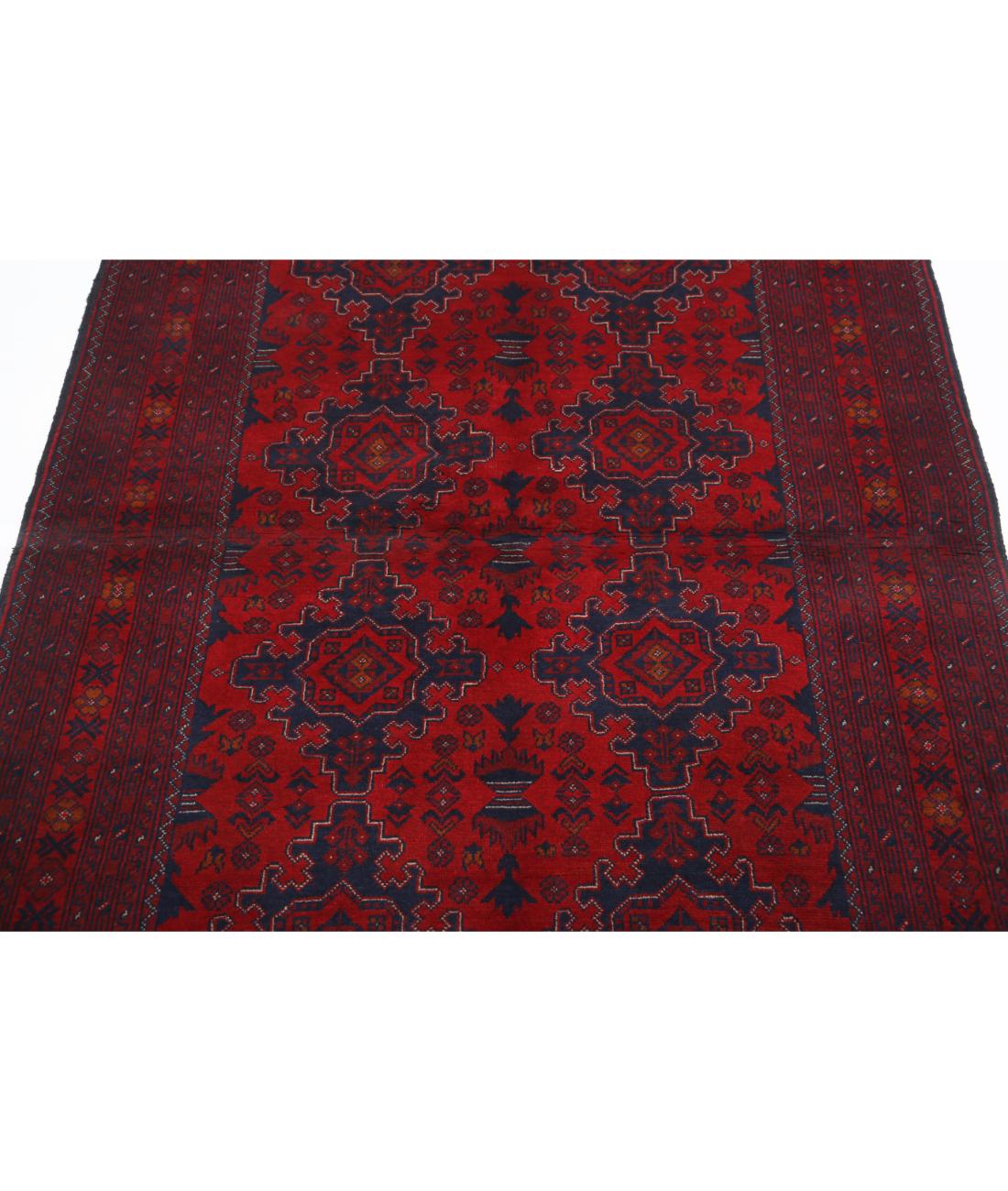 Hand Knotted Afghan Khal Muhammadi Wool Rug - 4'3'' x 6'4'' 4' 3" X 6' 4" (130 X 193) / Red / Blue