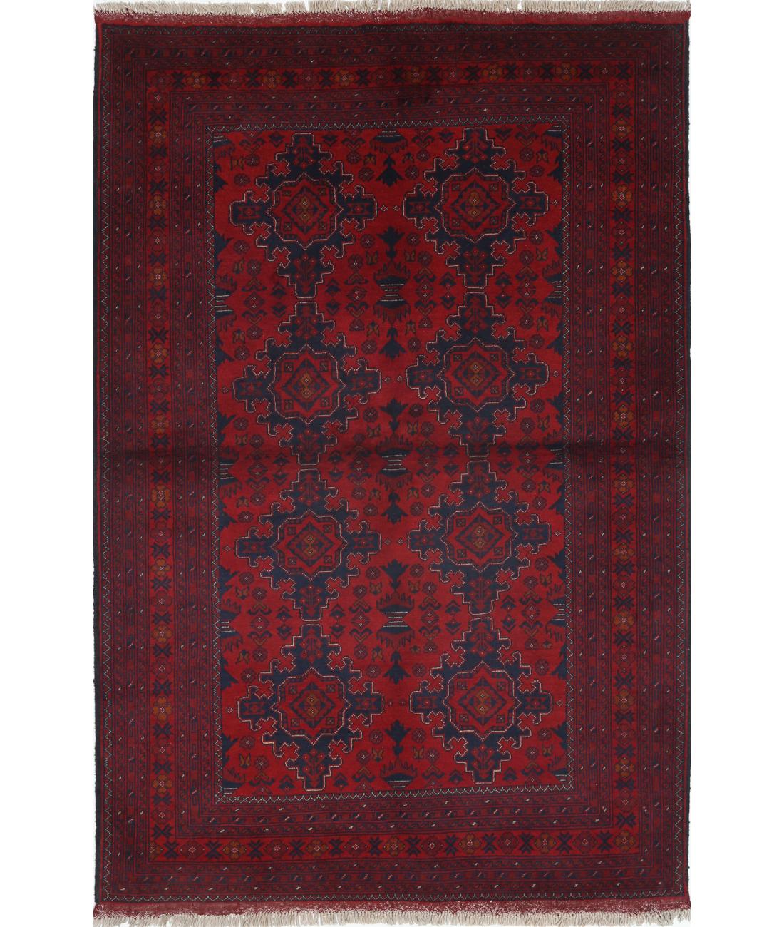 Hand Knotted Afghan Khal Muhammadi Wool Rug - 4&#39;3&#39;&#39; x 6&#39;4&#39;&#39; 4&#39; 3&quot; X 6&#39; 4&quot; (130 X 193) / Red / Blue