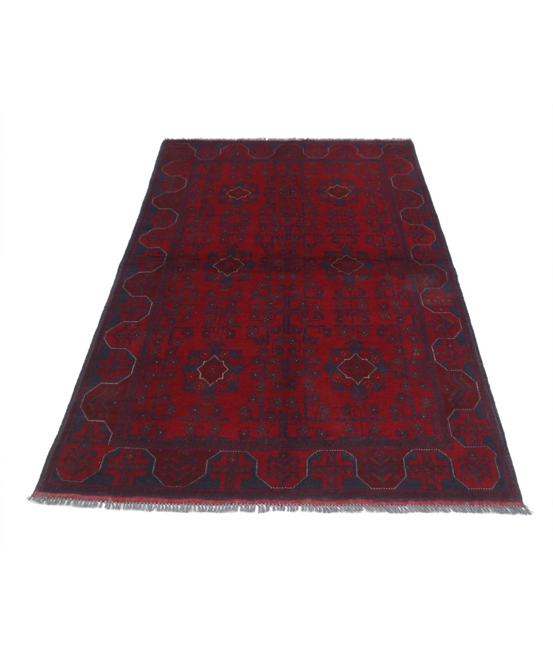 Hand Knotted Afghan Khal Muhammadi Wool Rug - 4'2'' x 6'5'' 4' 2" X 6' 5" (127 X 196) / Red / Blue
