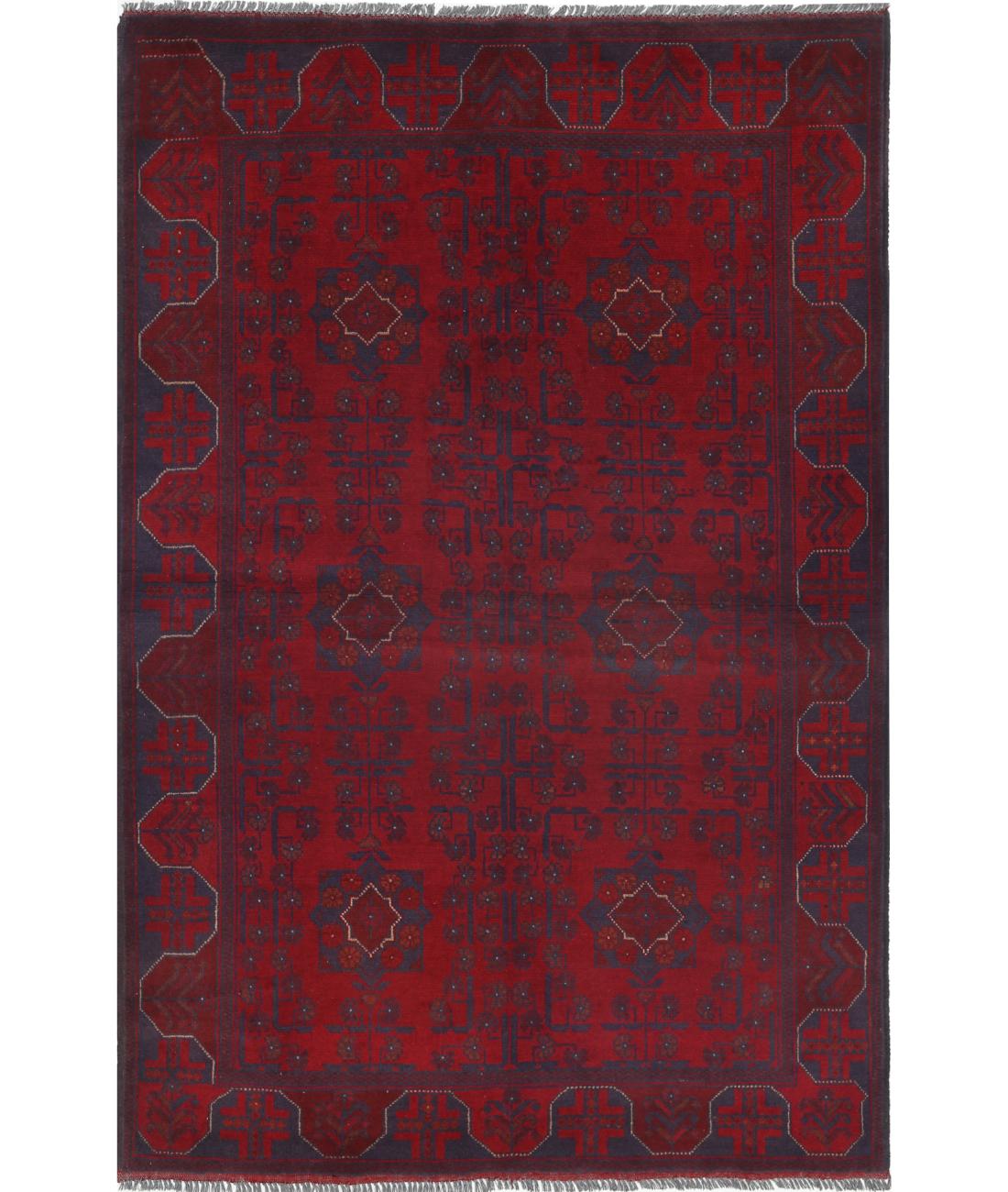 Hand Knotted Afghan Khal Muhammadi Wool Rug - 4&#39;2&#39;&#39; x 6&#39;5&#39;&#39; 4&#39; 2&quot; X 6&#39; 5&quot; (127 X 196) / Red / Blue