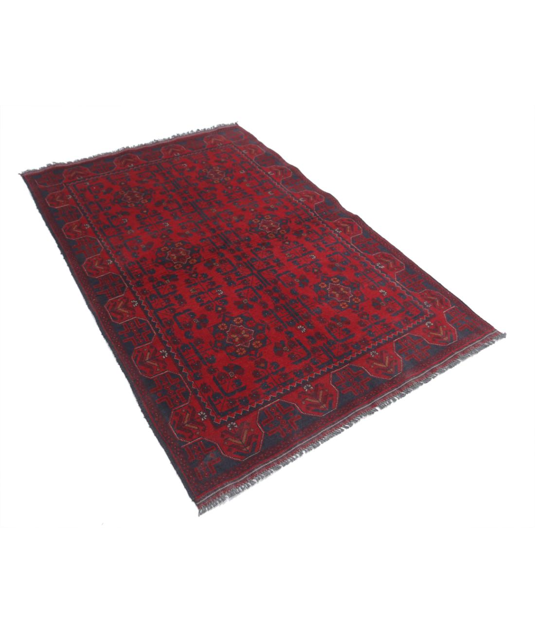 Hand Knotted Afghan Khal Muhammadi Wool Rug - 4'2'' x 6'5'' 4' 2" X 6' 5" (127 X 196) / Red / Blue