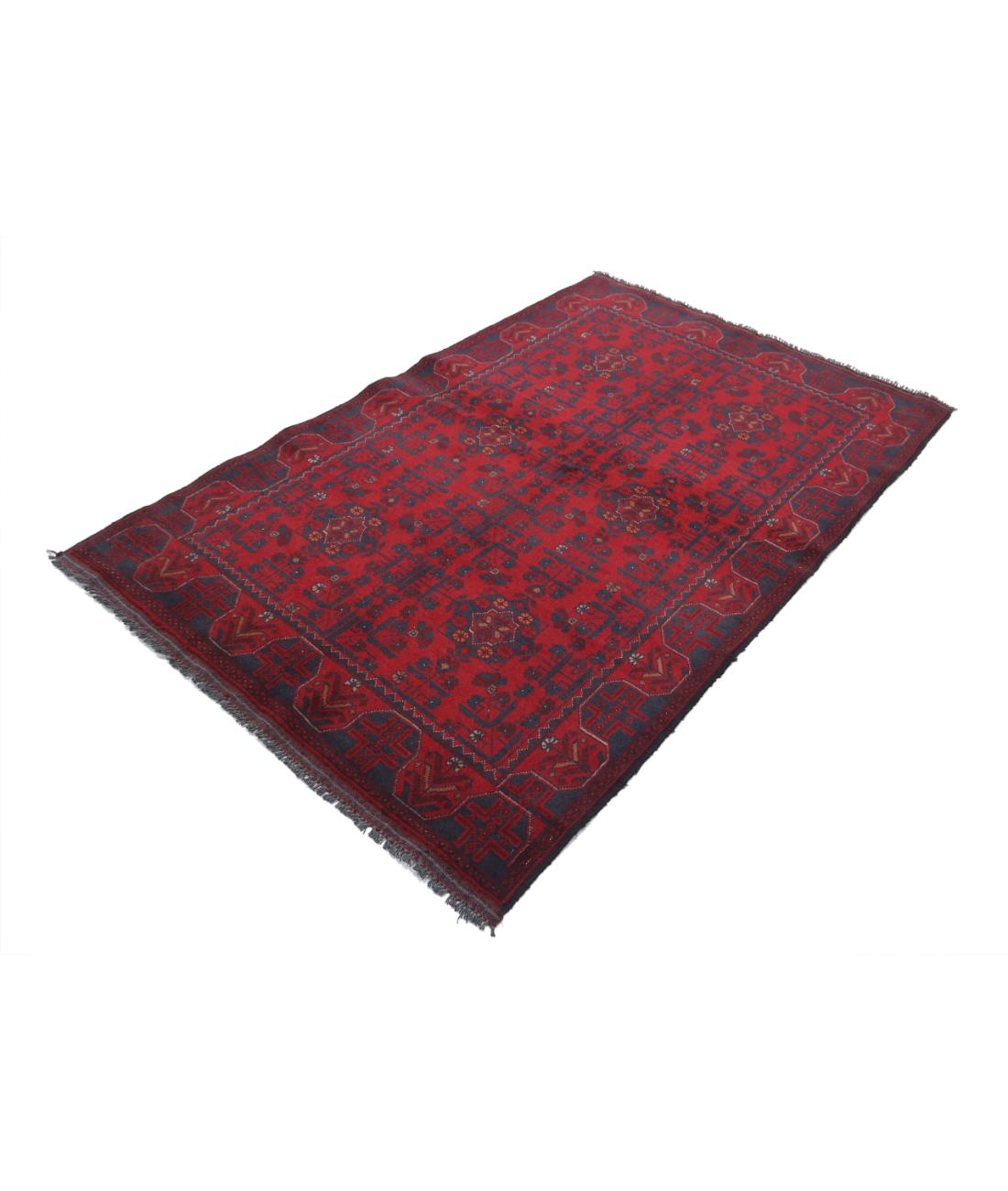 Hand Knotted Afghan Khal Muhammadi Wool Rug - 4'2'' x 6'5'' 4' 2" X 6' 5" (127 X 196) / Red / Blue