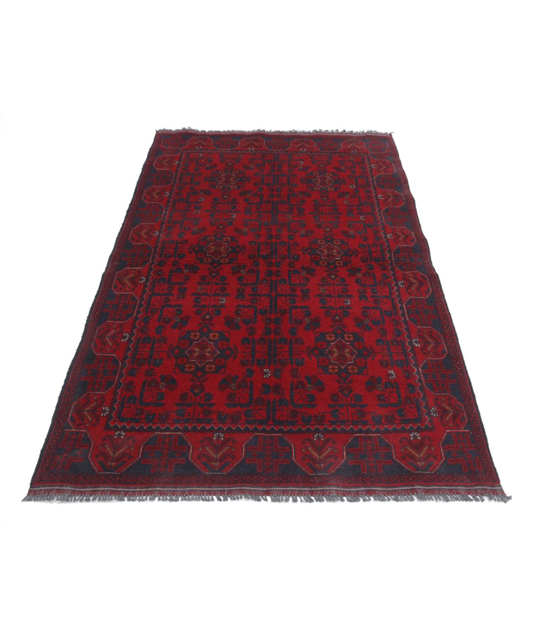 Hand Knotted Afghan Khal Muhammadi Wool Rug - 4'2'' x 6'5'' 4' 2" X 6' 5" (127 X 196) / Red / Blue
