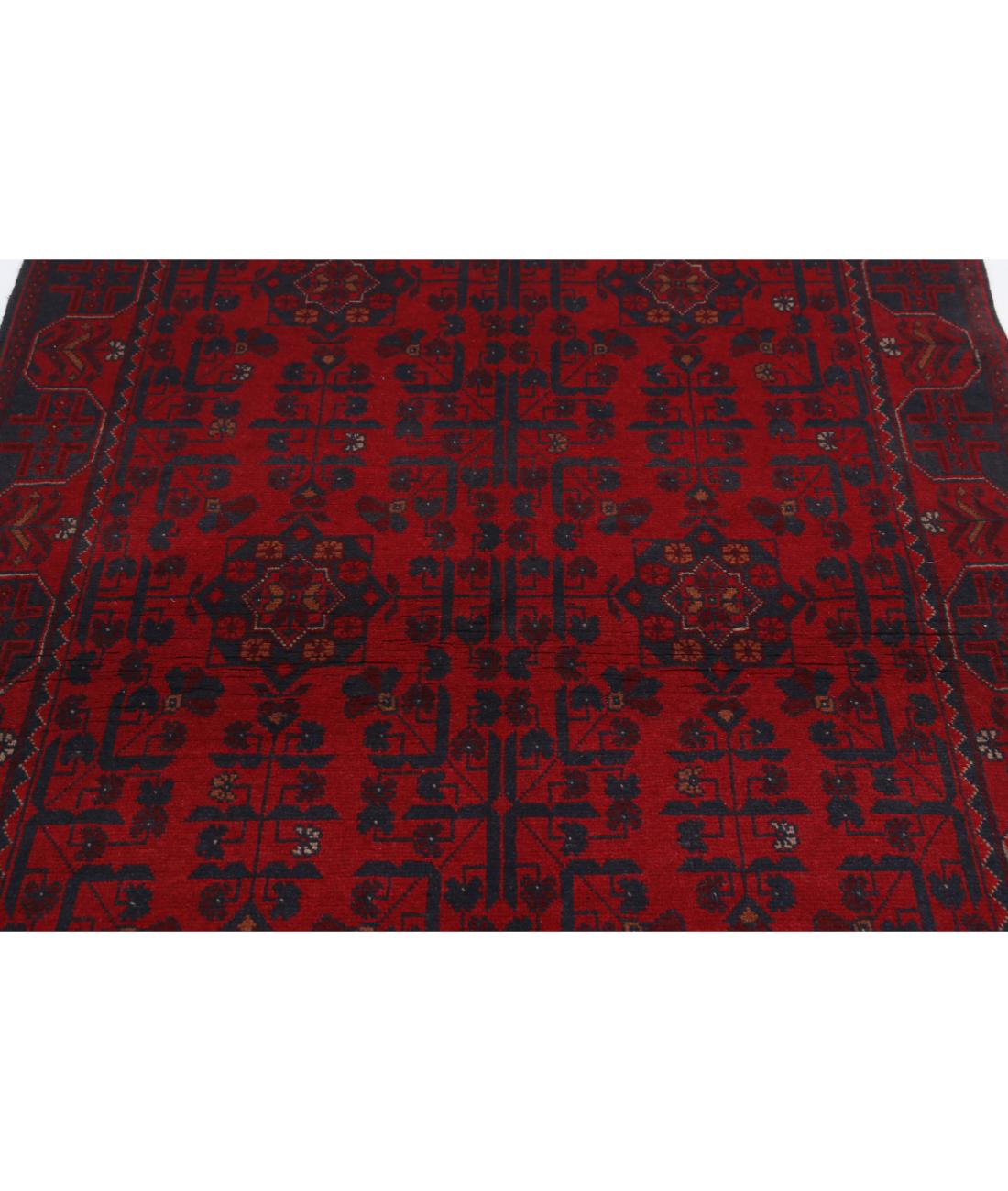 Hand Knotted Afghan Khal Muhammadi Wool Rug - 4'2'' x 6'5'' 4' 2" X 6' 5" (127 X 196) / Red / Blue