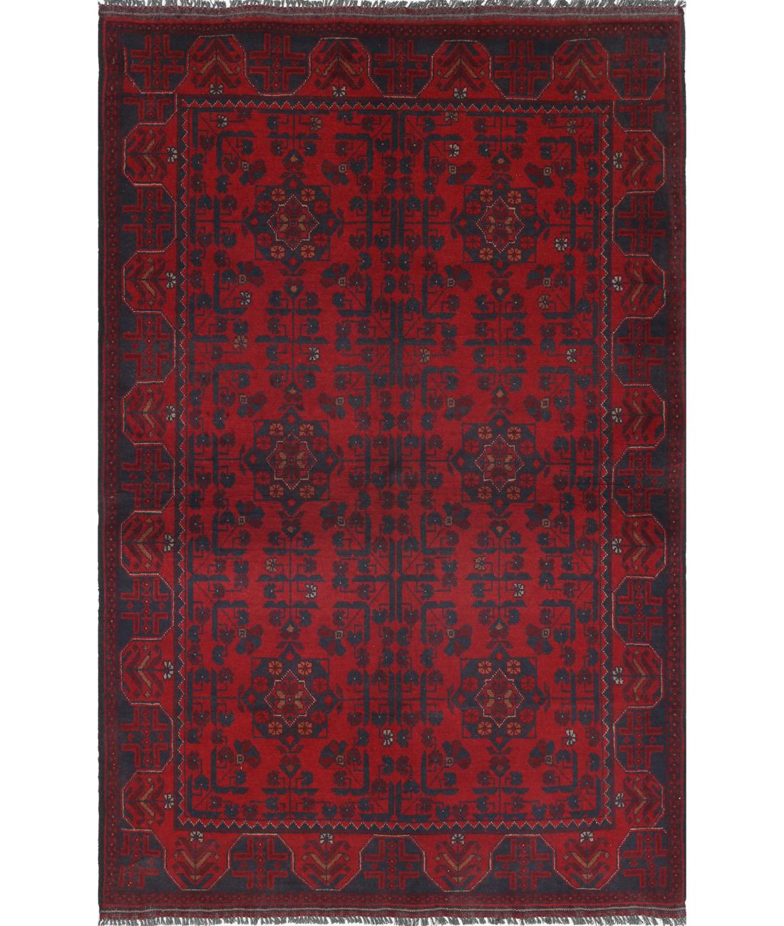 Hand Knotted Afghan Khal Muhammadi Wool Rug - 4&#39;2&#39;&#39; x 6&#39;5&#39;&#39; 4&#39; 2&quot; X 6&#39; 5&quot; (127 X 196) / Red / Blue
