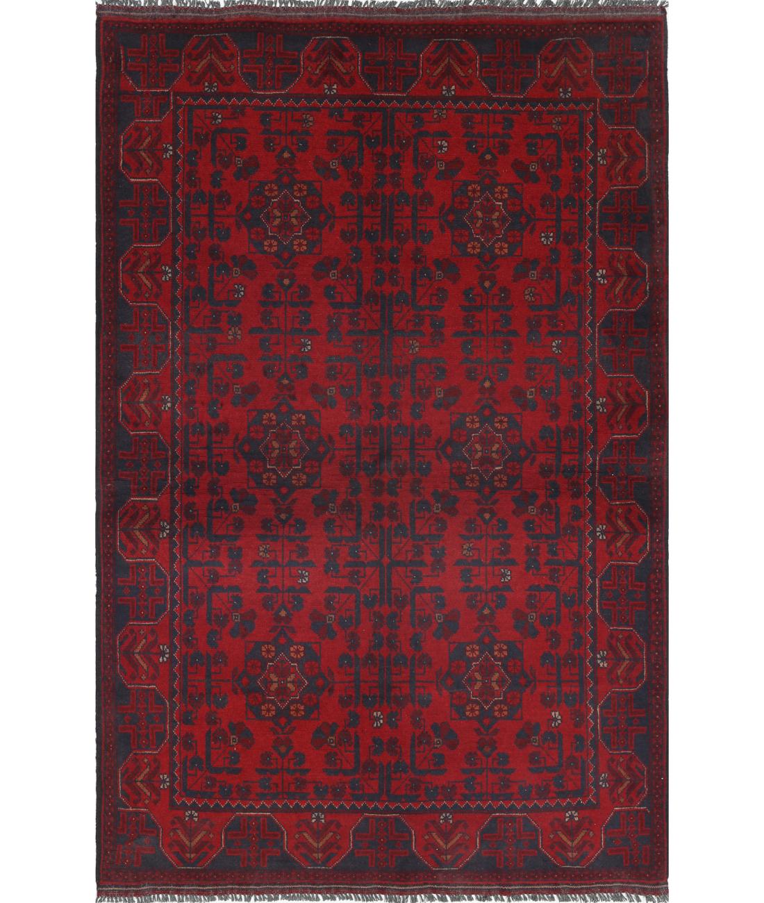Hand Knotted Afghan Khal Muhammadi Wool Rug - 4'2'' x 6'5''