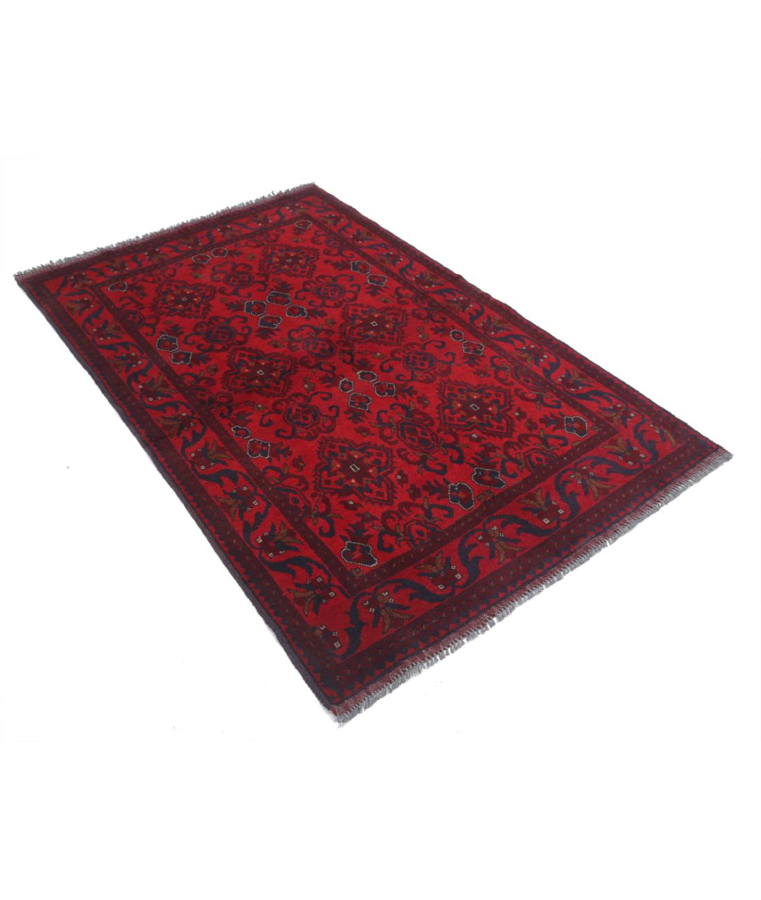 Hand Knotted Afghan Khal Muhammadi Wool Rug - 4'2'' x 6'4'' 4' 2" X 6' 4" (127 X 193) / Red / Blue