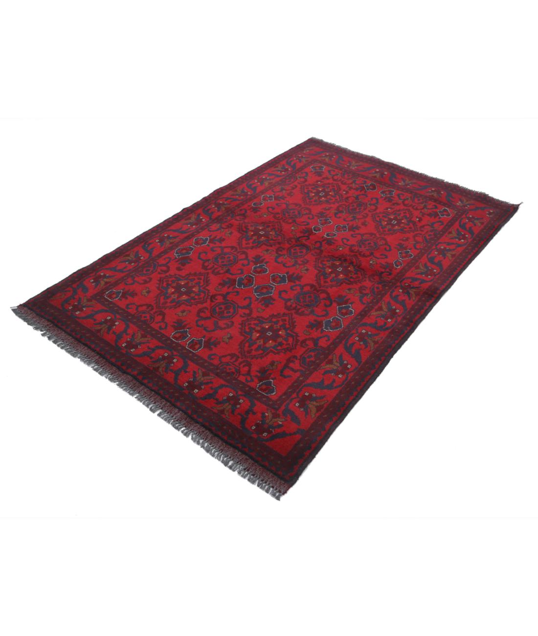Hand Knotted Afghan Khal Muhammadi Wool Rug - 4'2'' x 6'4'' 4' 2" X 6' 4" (127 X 193) / Red / Blue