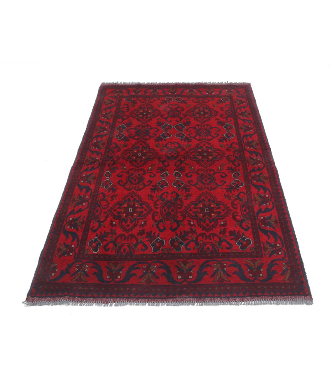 Hand Knotted Afghan Khal Muhammadi Wool Rug - 4'2'' x 6'4'' 4' 2" X 6' 4" (127 X 193) / Red / Blue